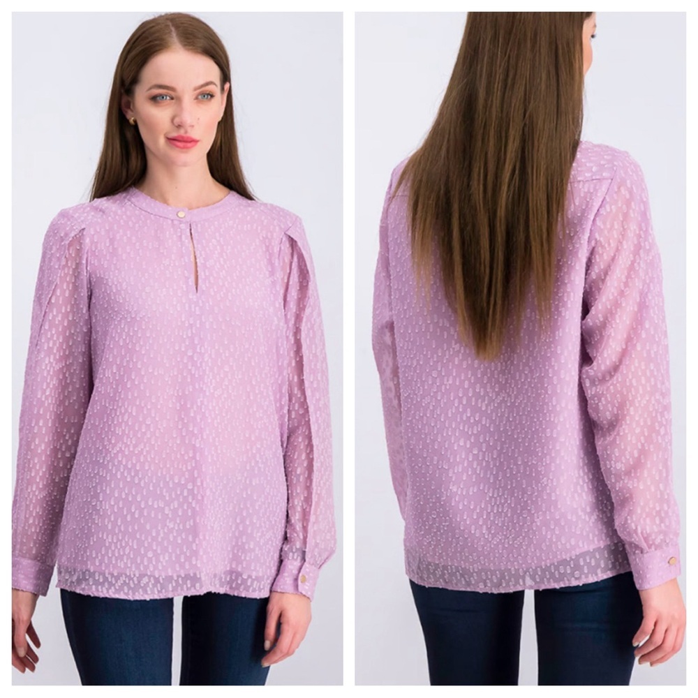 NWT! Donna Karan Chiffon Crewneck Top, Amethyst
